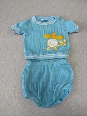 Late 70s Early 80s Carter's Light Blue Ribbed Two-Piece Set, Size 3m